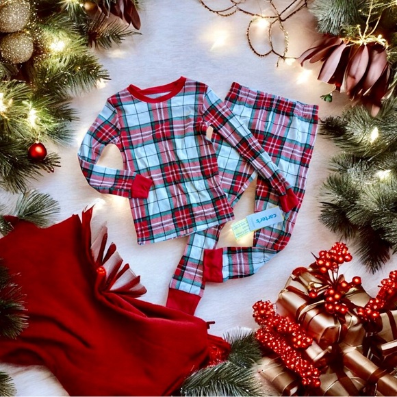 Carter's Red and Green Plaid Kids Pajama Set Size 10 Unisex Boys or Girls, NWOT - Picture 1 of 7